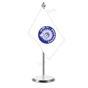 Indian Railways Flag with Stainless Steel Pole & Base Table Miniature Flag