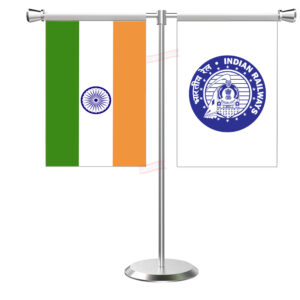 Indian Railways Flag T-Shaped Table Flag with Stainless Steel Base and Pole