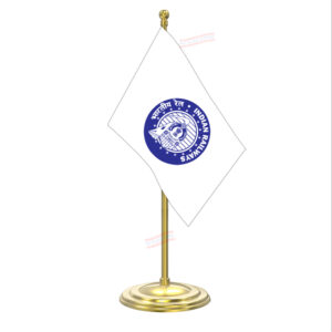 Indian Railways of India Flag with Gold Coated Plastic Pole & Round Base Table Flag