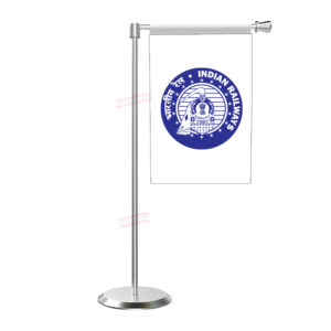 Indian Railways Flag with L Shape With Stainless Steel Base & Pole Table Miniature Flag