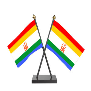 Jainism Flag Cross Desk Flag with Black Acrylic Pole and Base