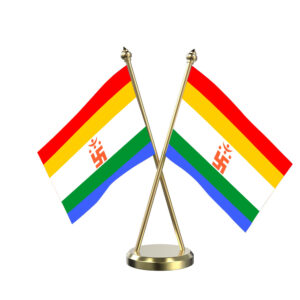 Jainism Flag Cross Desk Flag with Brass Base and Pole