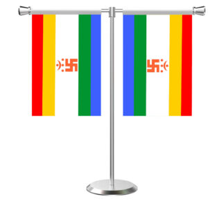 Jainism Flag T-Shaped Table Flag with Stainless Steel Base and Pole