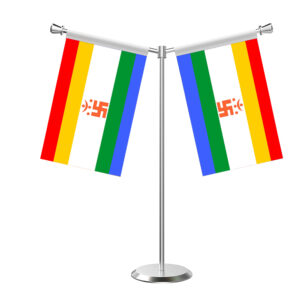 Jainism Flag Y-Shaped Table Flag with Stainless Steel Base and Pole