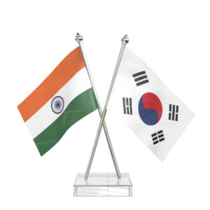 South Korea and India Cross Desk Flag with Stainless Steel pole and transparent acrylic