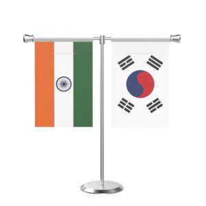 South Korea T-Shaped Table Flag with Stainless Steel Base and Pole