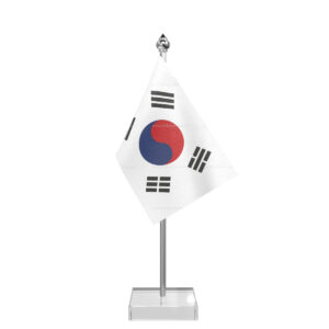 South Korea Table Desk Miniature Flag With Stainless Steel Pole And Transparent Acrylic Base