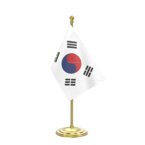 South Korea Table Flag with Gold Coated Plastic Pole & Round Base - Table Miniature Flag