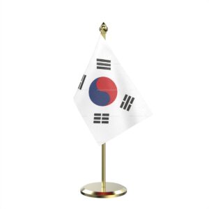 South Korea Table Miniature Flag With Brass Base And Brass Pole