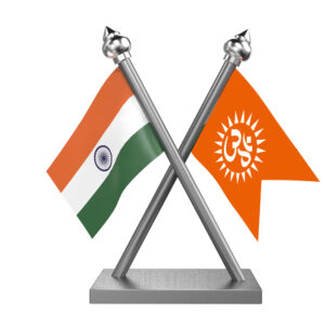 Om Flag and India Cross Car Flag with Stainless Steel Base and Pole