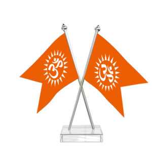 Om Cross Desk Flag with Stainless Steel pole and transparent acrylic