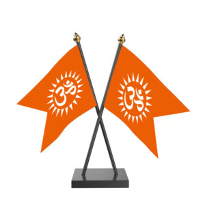 Om Flag Cross Desk Flag with Black Acrylic Pole and Base