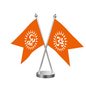Om Flag Cross Desk Flag with Stainless Steel Base and Pole