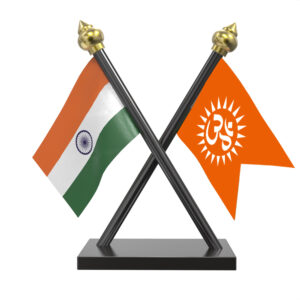 Om Flag and India Cross Black Acrylic Car Flag with Black Base and Pole