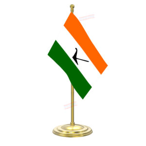 BPF (Bodoland's People's Front) Flag with Gold Coated Plastic Pole & Round Base Table Miniature Flag