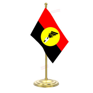 DMDK (Desiya Murpokku Dravida Kazhagam) Flag with Gold Coated Plastic Pole & Round Base Table Miniature Flag