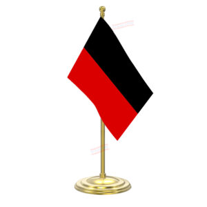 DMK (Dravida Munnetra Kazhagam) Flag with Gold Coated Plastic Pole & Round Base Table Miniature Flag