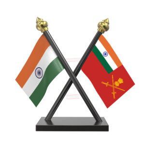 Indian Army Cross Black Acrylic Car Flag with Black Base and Pole