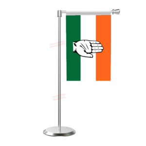 INC (Indian National Congress) L Shape Table Flag With Stainless Steel Base and Pole