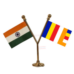 Buddhist Flag and India Flag Y-Shaped Car Flag with Gold Base and Pole