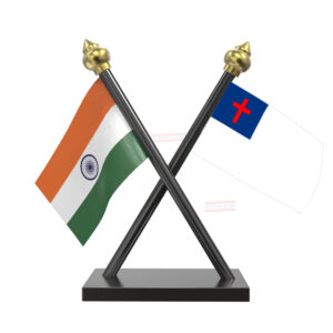Christian Flag and India Cross Black Acrylic Car Flag with Black Base and Pole