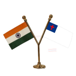 Christian Flag and India Flag Y-Shaped Car Flag with Gold Base and Pole