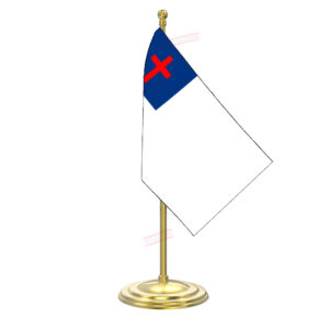 Christian Flag Table Flag with Gold Coated Plastic Pole & Round Base Table Miniature Flag