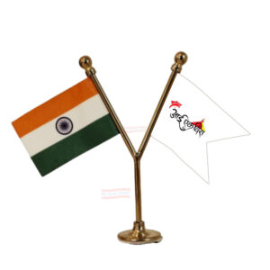 Ekvira Aai Flag and India Flag Y-Shaped Car Flag with Gold Base and Pole
