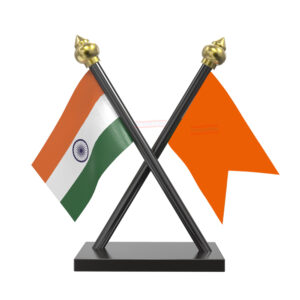 Bhagwa Flag and India Cross Black Acrylic Car Flag with Black Base and Pole