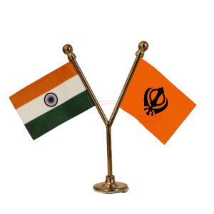 Sikh Flag and India Flag Y-Shaped Car Flag with Gold Base and Pole