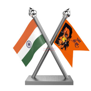 Jai Hanuman and India Cross Car Flag with Stainless Steel Base and Pole