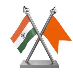 Bhagwa Flag and India Cross Car Flag with Stainless Steel Base and Pole