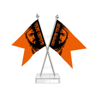 Shivaji Maharaj Janta Raja Cross Desk Flag with Stainless Steel pole and transparent acrylic