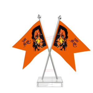 Jai Hanuman Cross Desk Flag with Stainless Steel pole and transparent acrylic