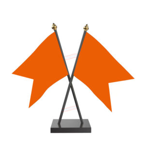 Bhagwa Flag Cross Desk Flag with Black Acrylic Pole and Base