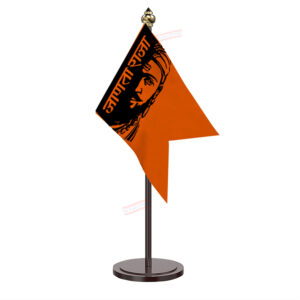Shivaji Maharaj Janta Raja Table Desk Miniature Flag With Black Acrylic Base and Pipe