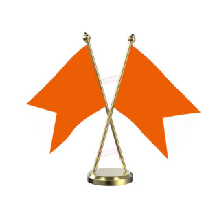 Bhagwa Cross Desk Flag with Brass Base and Pole