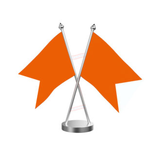 Bhagwa Cross Desk Flag with Stainless Steel Base and Pole