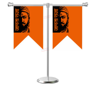 Shivaji Maharaj Janta Raja T-Shaped Table Flag with Stainless Steel Base and Pole