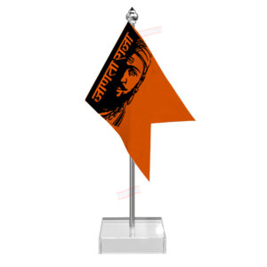 Shivaji Maharaj Janta Raja Table Desk Miniature Flag With Stainless Steel Pole And Transparent Acrylic Base