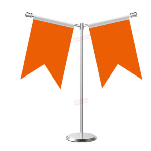 Bhagwa Flag Y-Shaped Table Flag with Stainless Steel Base and Pole