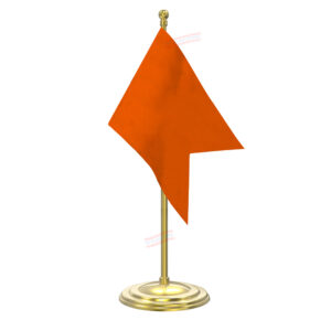 Bhagwa Table Flag with Gold Coated Plastic Pole & Round Base Table Miniature Flag