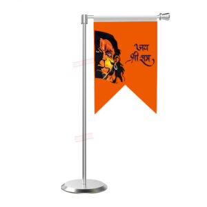 Jai Hanuman Flag L Shape Table Flag With Stainless Steel Base And Pole