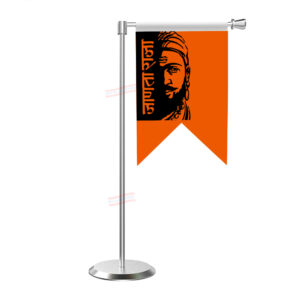 Shivaji Maharaj Janta Raja Flag L Shape Table Flag With Stainless Steel Base And Pole