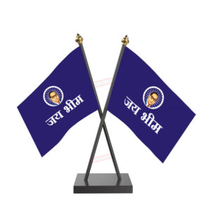 Jai Bhim Cross Desk Flag with Black Acrylic Pole and Base
