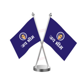 Jai Bhim Cross Desk Flag with Stainless Steel Base and Pole