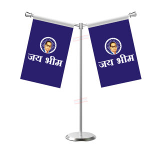 Jai Bhim Flag Y-Shaped Table Flag with Stainless Steel Base and Pole