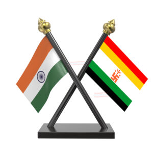 Jainism Flag and India Cross Black Acrylic Car Flag with Black Base and Pole