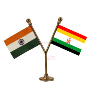 Jainism Flag and India Flag Y-Shaped Car Flag with Gold Base and Pole
