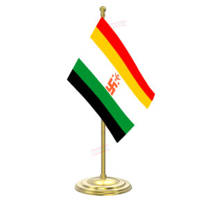Jainism Flag Table Flag with Gold Coated Plastic Pole & Round Base Table Miniature Flag